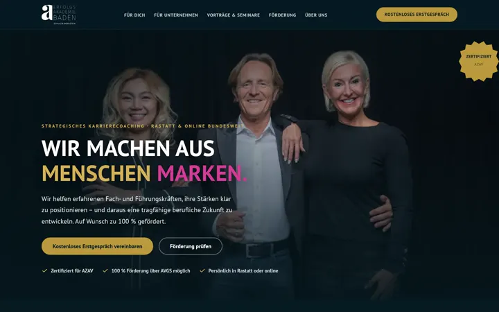 Startseite der Website von Erfolgsakademie Baden