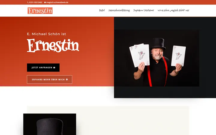 Startseite der Website von Magisch Schön – Ernestin