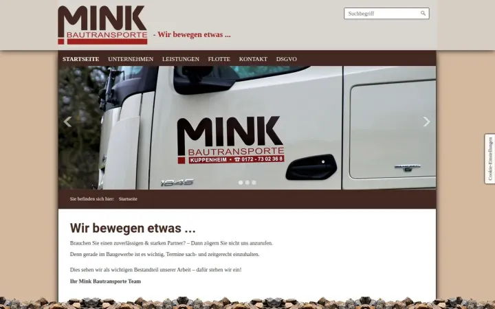Startseite der Website von Mink Bautransporte